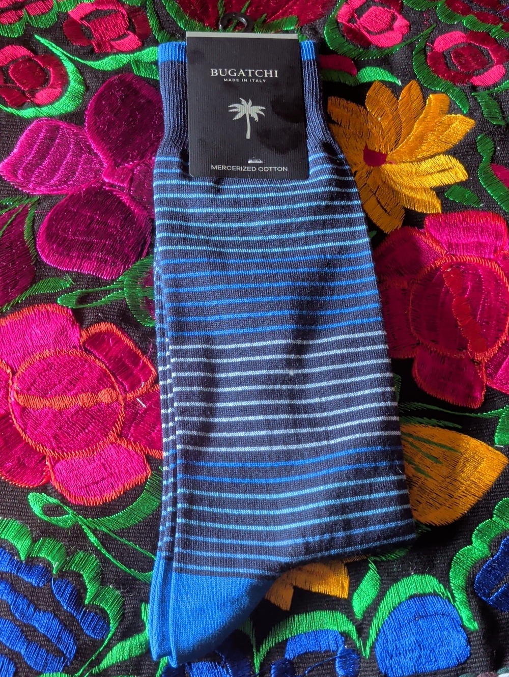 Bugatchi Blue and Navy Striped Mercerized Cotton Socks